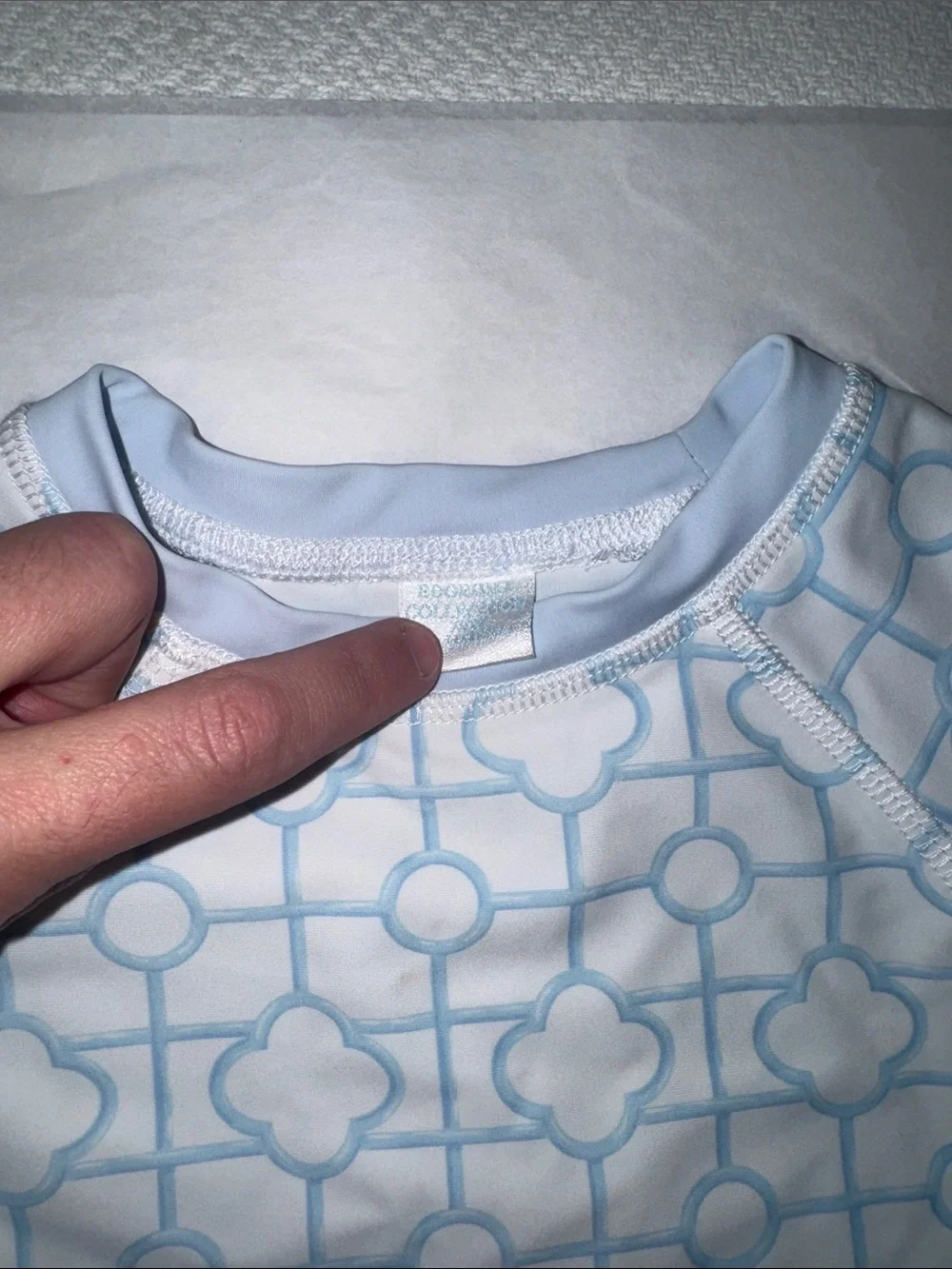 Edgehill Collection White & Baby Blue Geometric Kids Swim Trunks Set